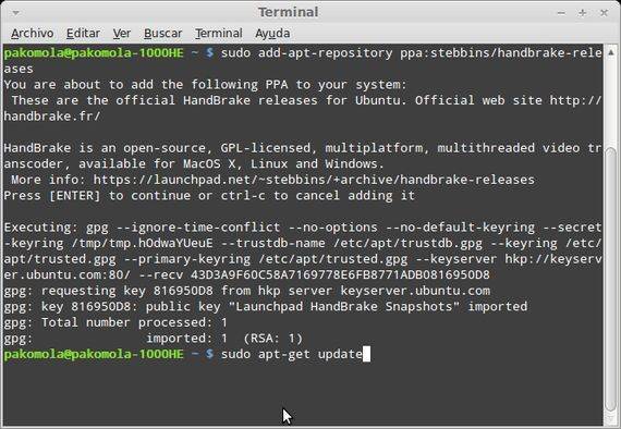 Cómo instalar Handbrake en Ubuntu 12 04 (conversor de formatos de vídeo de forma gráfica)